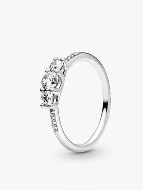 Pandora Classic Three-Stone Silver Ring with Clear Stones